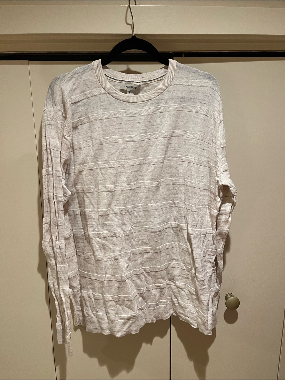 Lands' End Cream-White Long Sleeve Knit Shirt
